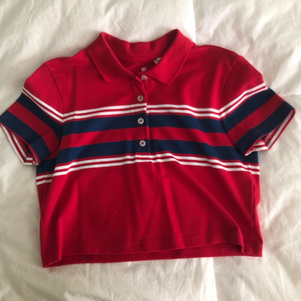 Red striped cropped polo pacsun